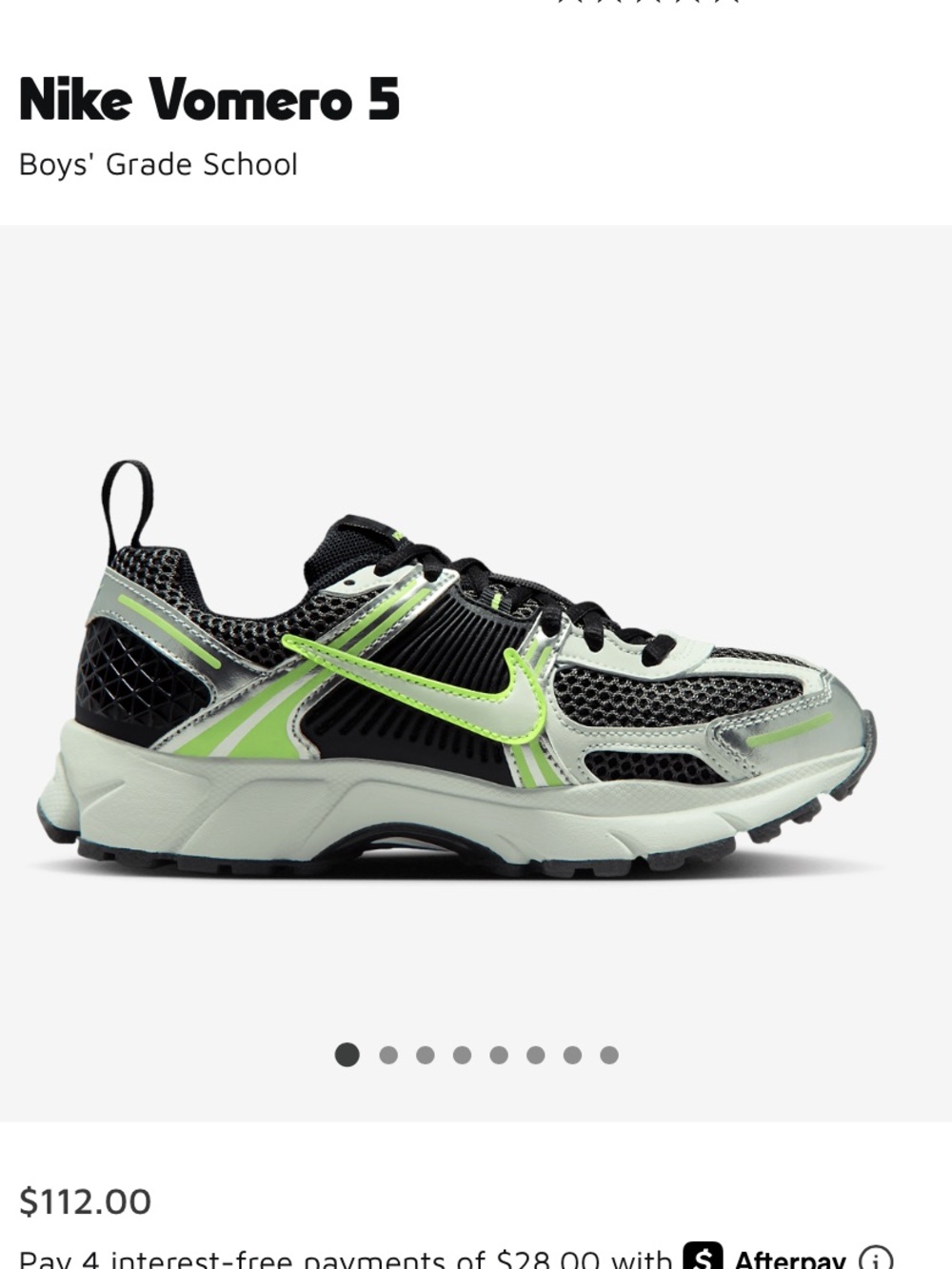 Nike Kids Vomero 5 Sneakers in Black and Lime Green. Fits women size 7 - 7 1/2